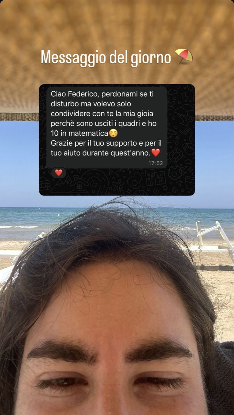 Messaggio commovente: 10 in matematica ai quadri finali, ringraziamento per il supporto durante l'anno