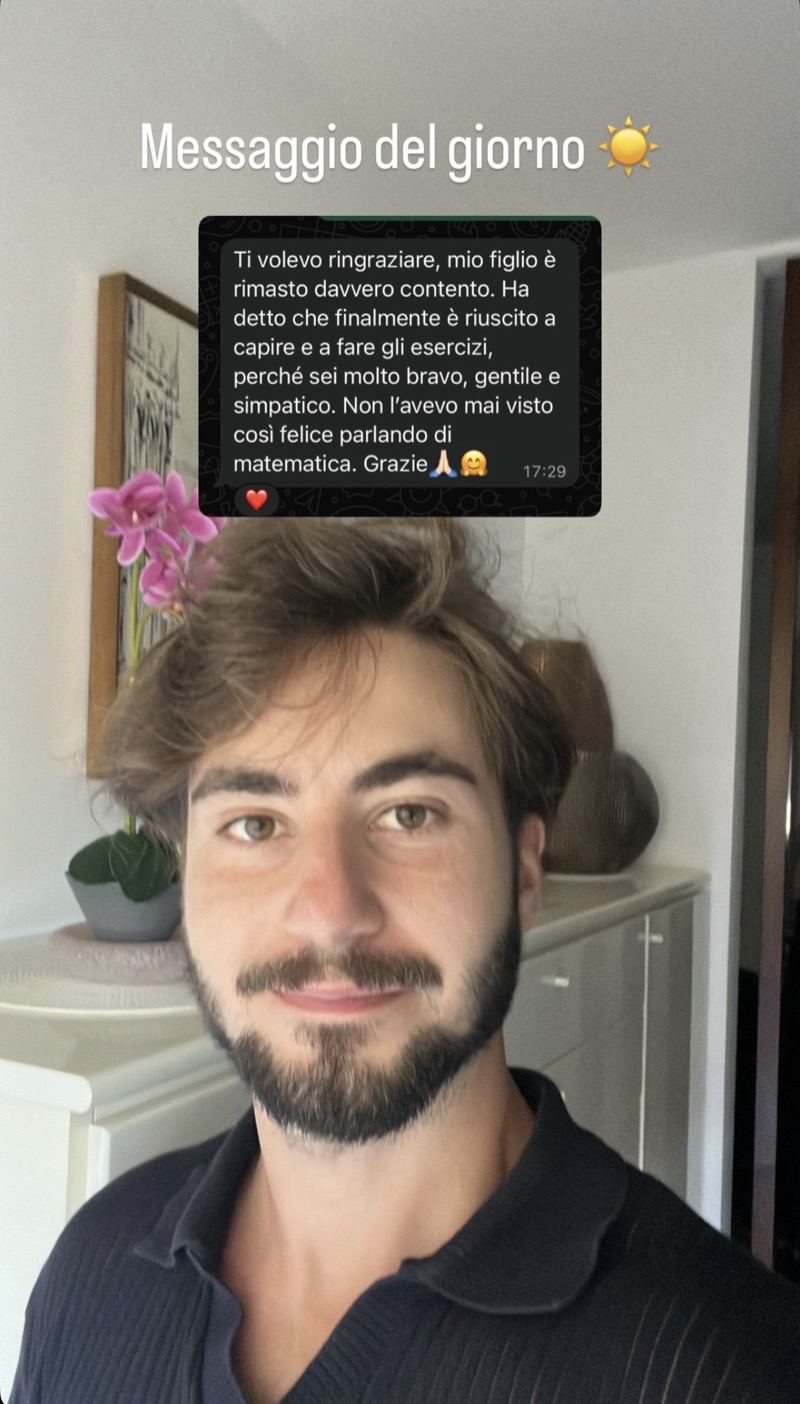 Un genitore ringrazia Federico per le ripetizioni: il figlio finalmente capisce e ama la matematica