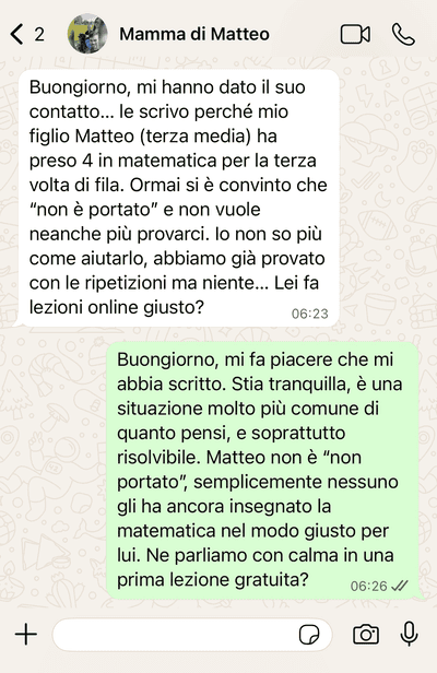 Messaggio WhatsApp di una mamma preoccupata
