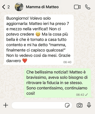 Messaggio WhatsApp di una mamma felice per i risultati