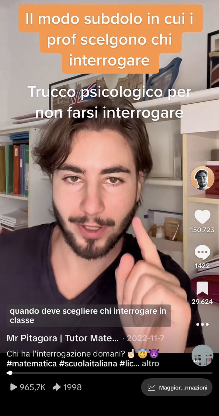 Il trucco psicologico per non farsi interrogare dai prof, reel virale con 965 mila views e 150 mila like