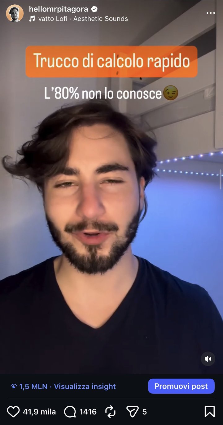 Trucco di calcolo rapido che l'80% non conosce: reel da 1,5 milioni di visualizzazioni e 41,9 mila like