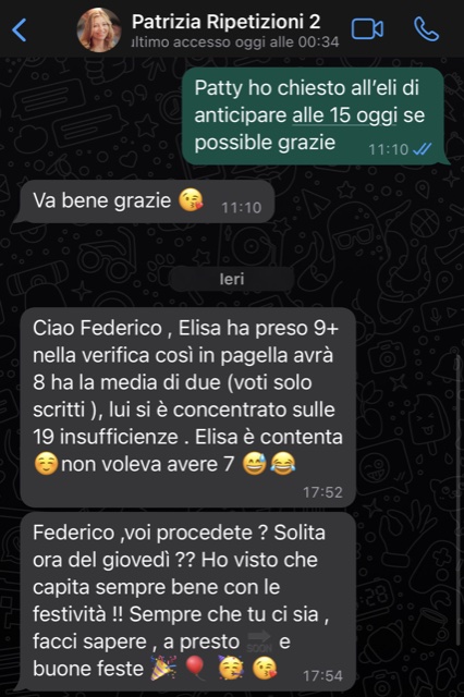 Una mamma racconta a Federico che Elisa ha preso 9+ nella verifica, con media dell'8 in pagella