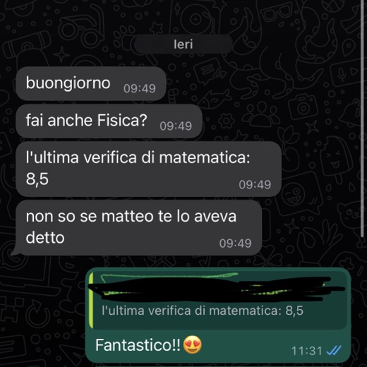 Un genitore scrive a Federico che il figlio ha preso 8,5 all'ultima verifica di matematica grazie alle ripetizioni